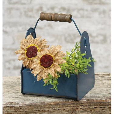Vintage Blue Mini Toolbox with Wood Handle - The Fox Decor